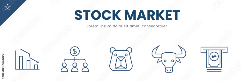 Stock Market set. Bear, bull, graph, down up , bar . Vector Illustration Stock Market set. Bear, bull, graph, down up , bar . Vector Illustration