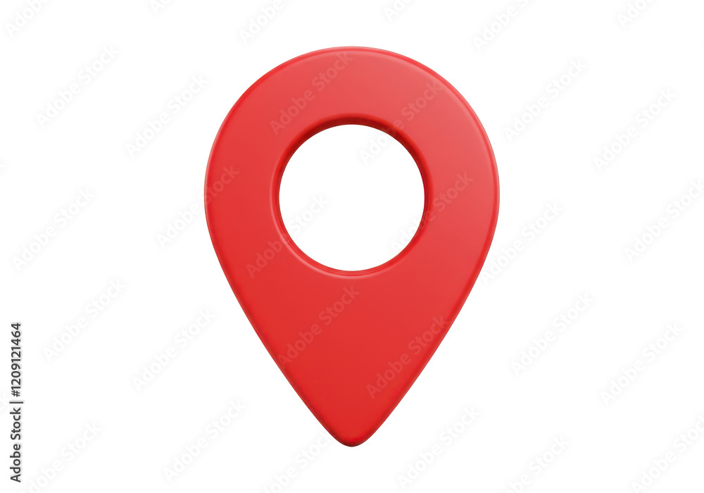 3D red location pin with a circular cutout in the center, isolated on a white background 3D red location pin with a circular cutout in the center, isolated on a white background