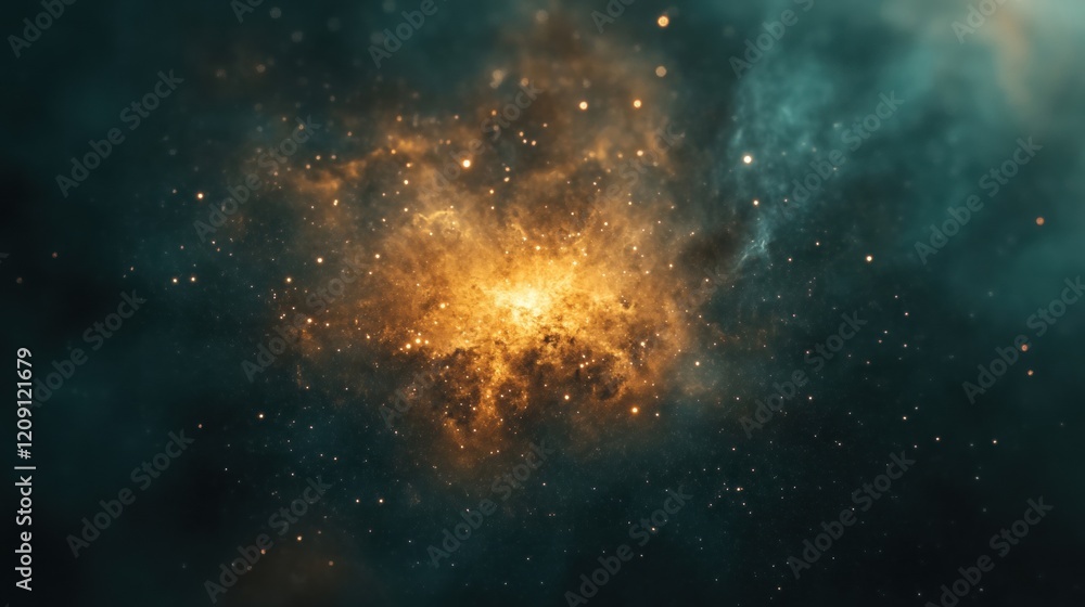 A vibrant cosmic explosion radiates light and energy, surrounded by countless stars in a dark, mysterious universe A vibrant cosmic explosion radiates light and energy, surrounded by countless stars in a dark, mysterious universe