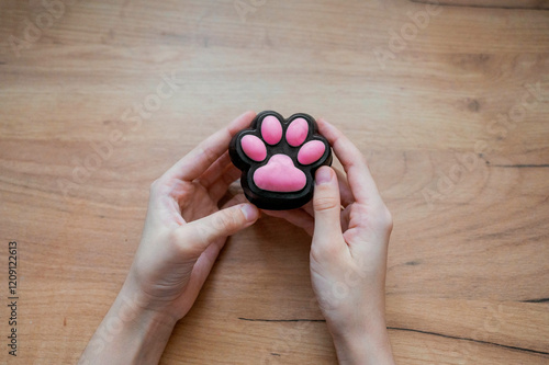 Taba paw pink colorful toys anti stress squish on hand child.