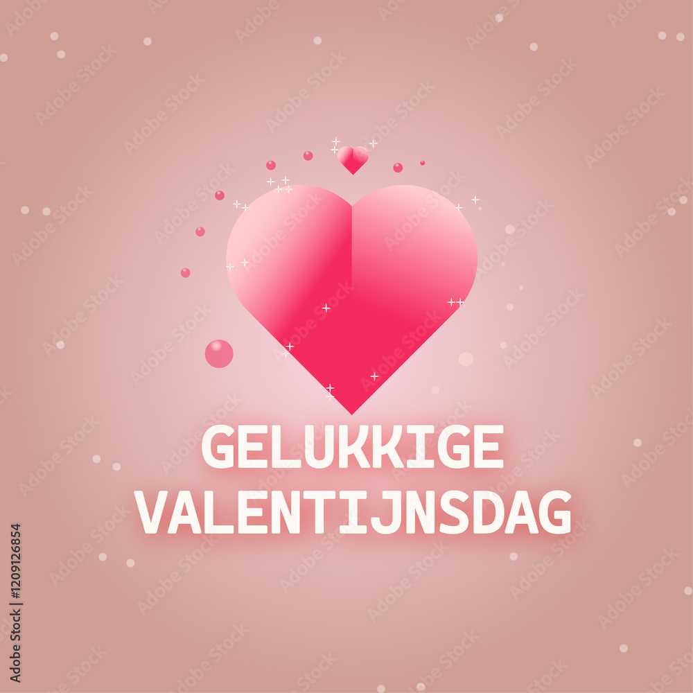 A beautiful Valentine's Day greeting card featuring a romantic pink heart design with a soft beige gradient background. The Dutch text 'Gelukkige Valentijnsdag' is surrounded by sparkles. A beautiful Valentine's Day greeting card featuring a romantic pink heart design with a soft beige gradient background. The Dutch text 'Gelukkige Valentijnsdag' is surrounded by sparkles.