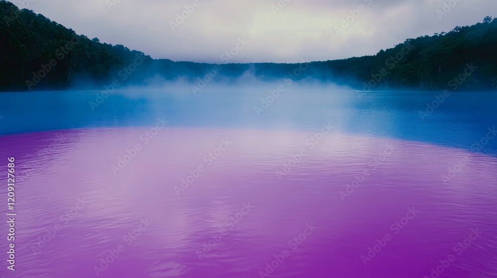 Fototapeta premium Purple Pink Lake Mist Morning Mystical Scene