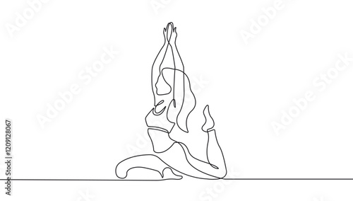 Woman Yoga Pose Line Art Drawing. Female Yoga Relax Sketch Linear Drawing. Abstract Minimal Female Meditation Silhouette Vector Illustration. Lotus Pose Trendy Contour Drawing