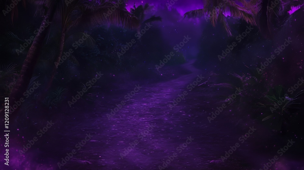 Purple Twilight Path Through Enchanted Tropical Forest Purple Twilight Path Through Enchanted Tropical Forest