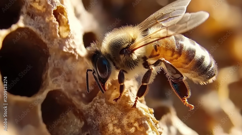 Honeybee Close-Up: A Golden Hour Macro Shot Honeybee Close-Up: A Golden Hour Macro Shot