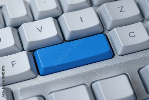 Close-up of a keyboard featuring a standout blue keycap among white keys. Clean and modern design, perfect for technology and business concepts. Ai generative photo