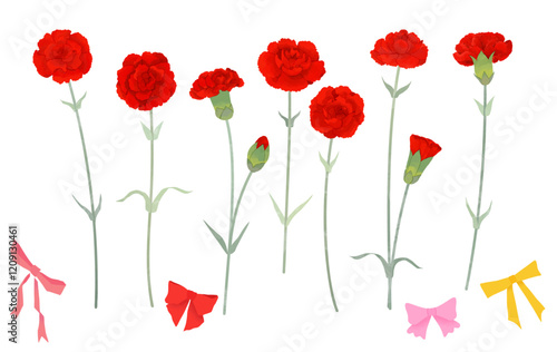 水彩風のカーネーションの線画イラスト素材セット