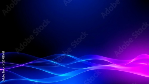 Abstract dark background with glowing neon wave lines in purple and blue, futuristic luminous digital design for creative projects photo