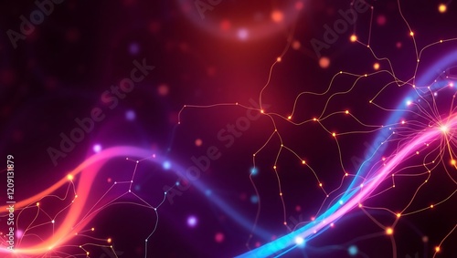 Abstract dark pink digital background with glowing network connections, futuristic web design, neon particles, and vibrant texture photo