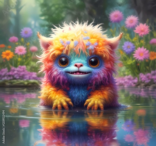 Illustration of fluffy and cute small monster.