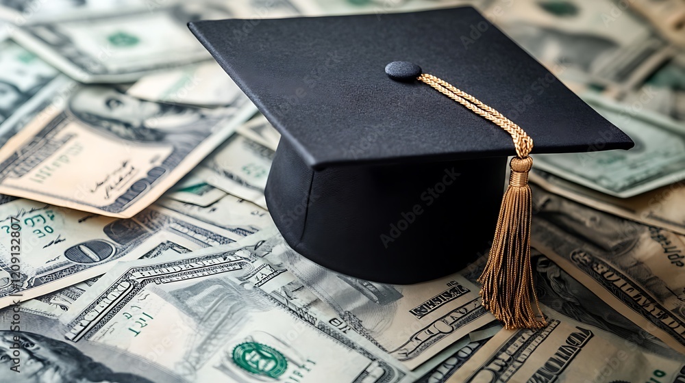 custom made wallpaper toronto digitalA black graduation cap rests atop a pile of dollar background