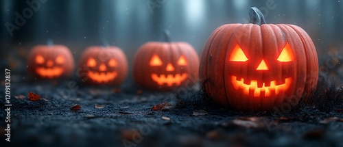 Wallpaper Mural Lit jack-o'-lanterns in spooky forest. Torontodigital.ca