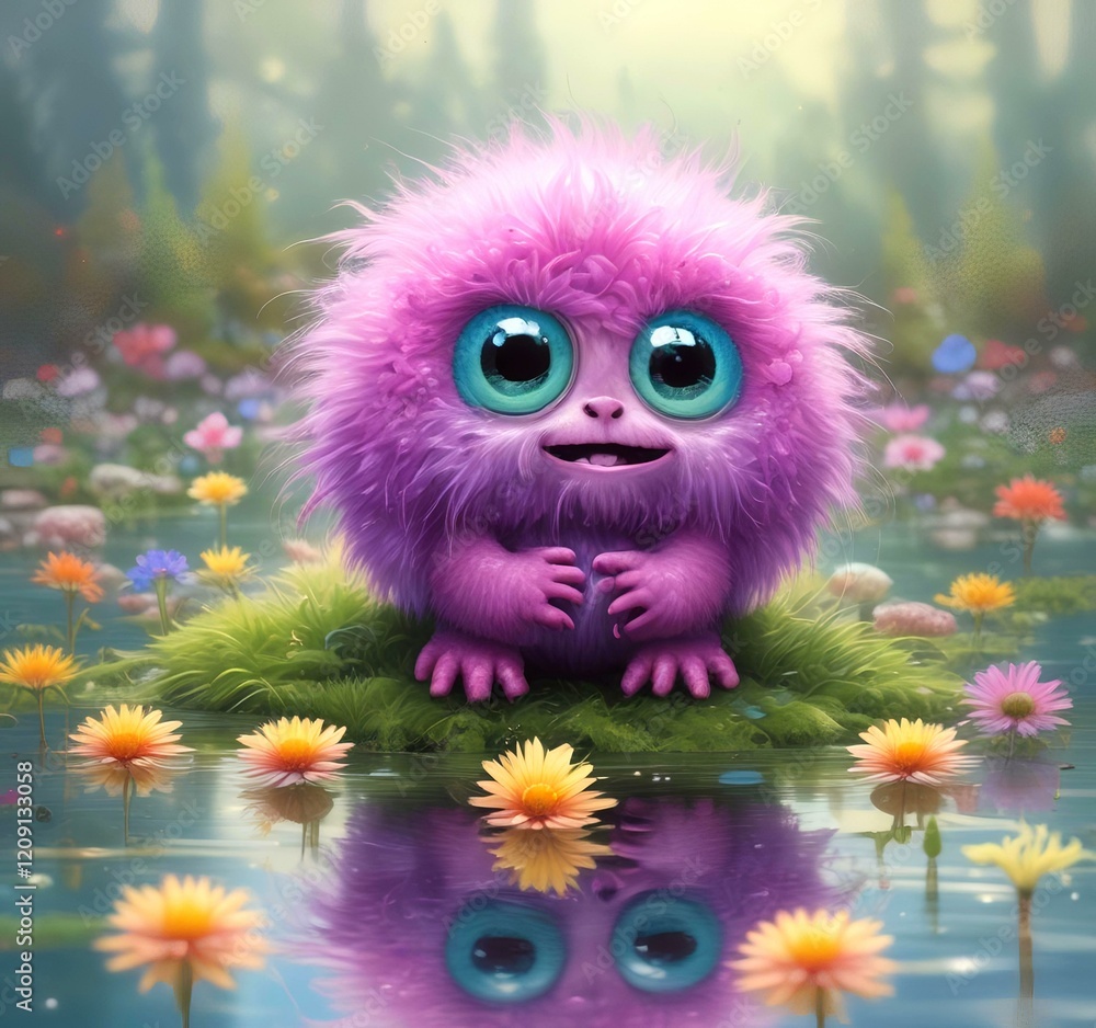 Illustration of fluffy and cute small monster. Illustration of fluffy and cute small monster.