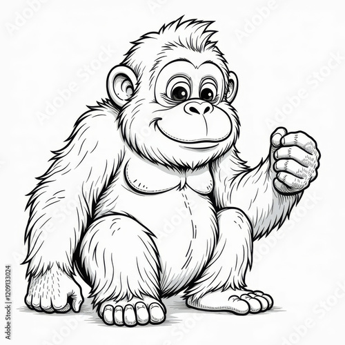 Cartoon drawing of a smiling monkey with its hand on its hip photo