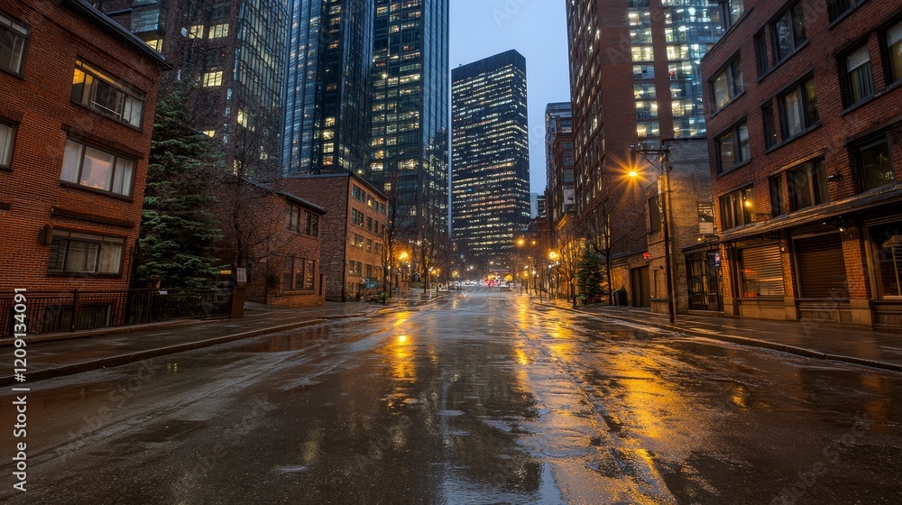 Rainy Night Cityscape Empty Street Reflecting Lights Rainy Night Cityscape Empty Street Reflecting Lights