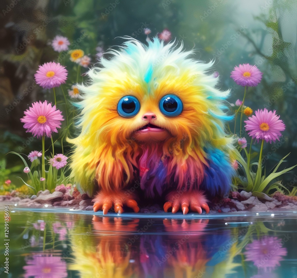 Fototapeta premium Illustration of fluffy and cute small monster.