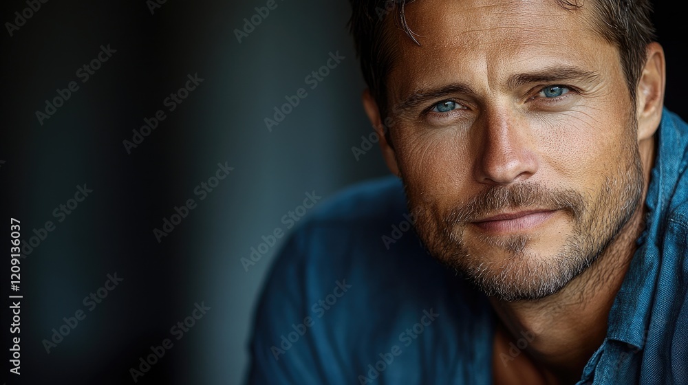 Man portrait, blue eyes, dark background, studio shot, headshot Man portrait, blue eyes, dark background, studio shot, headshot