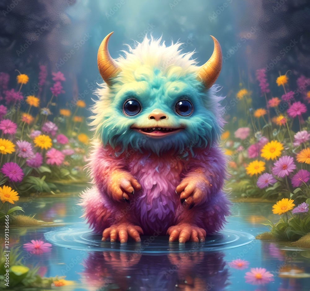 Illustration of fluffy and cute small monster. Illustration of fluffy and cute small monster.