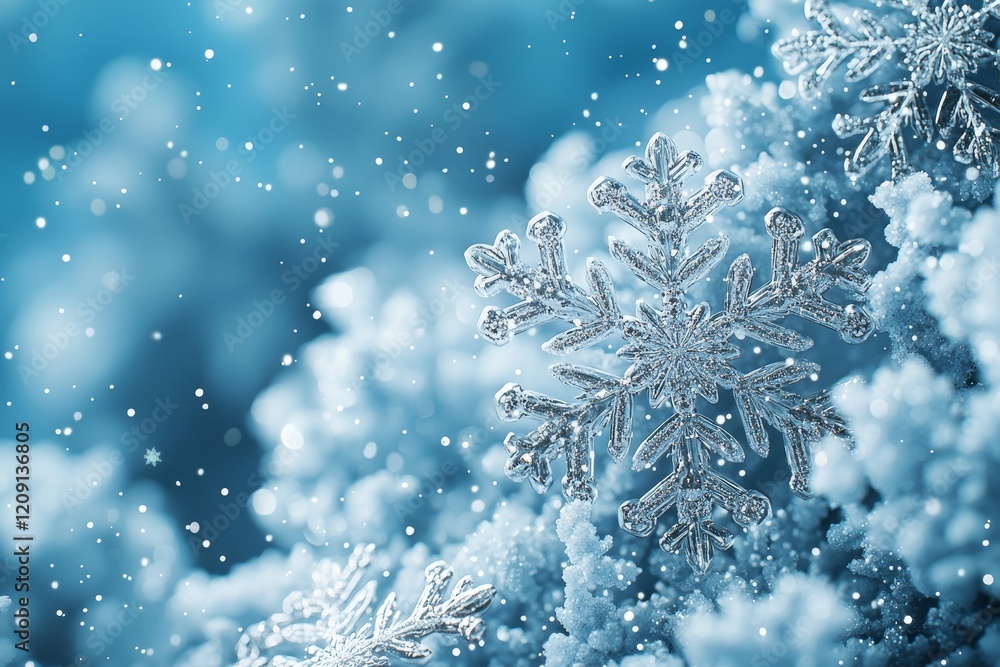 Winter wonderland snowflakes falling gently on frosted ground serene nature scene close-up view Winter wonderland snowflakes falling gently on frosted ground serene nature scene close-up view