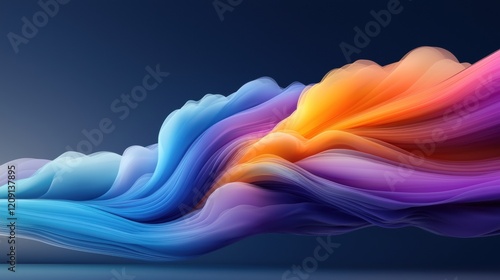 A digital illustration of abstract art featuring swirling, multicolored lines and shapes against a dark blue background.