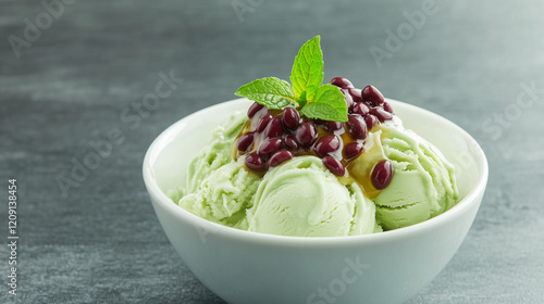 Matcha Ice Cream with Red B...