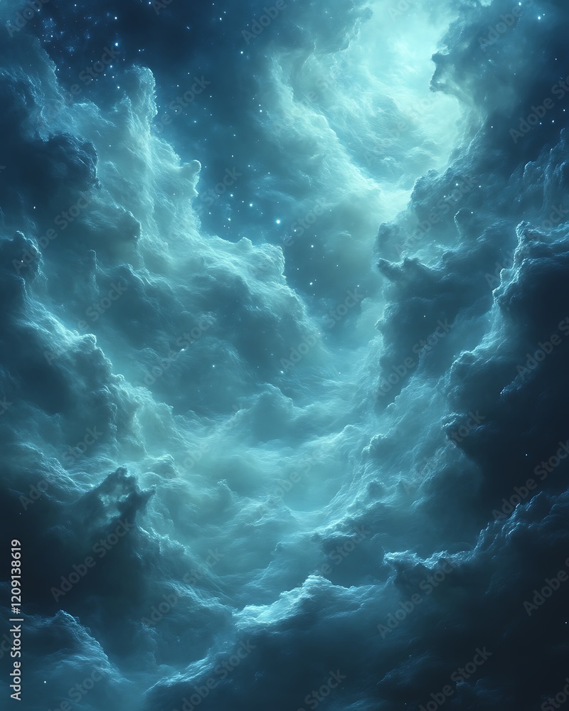 Glowing teal nebula cloudscape. Glowing teal nebula cloudscape.