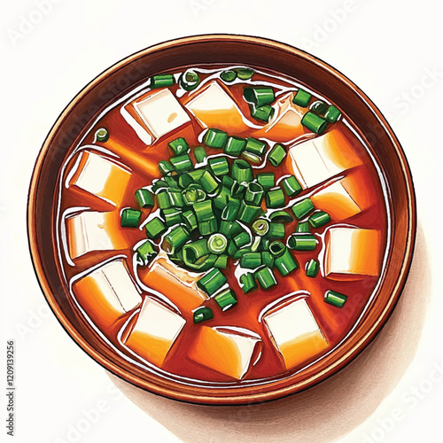 Watercolor Miso Soup white background clean background
