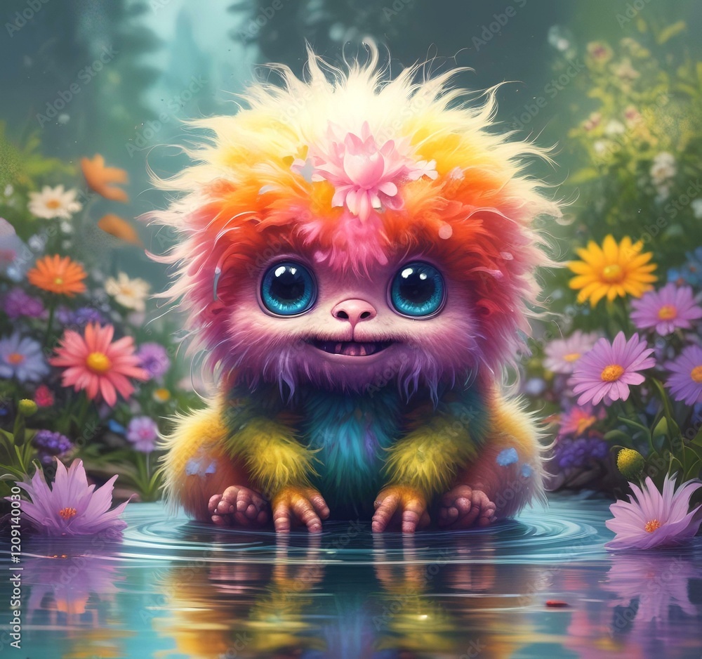 Obraz premium Illustration of fluffy and cute small monster.