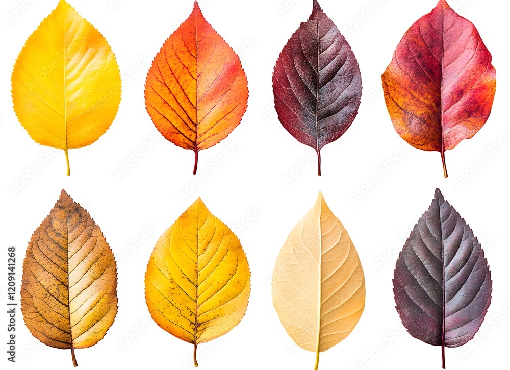 Eight Autumn Leaves Displaying Various Colors Eight Autumn Leaves Displaying Various Colors