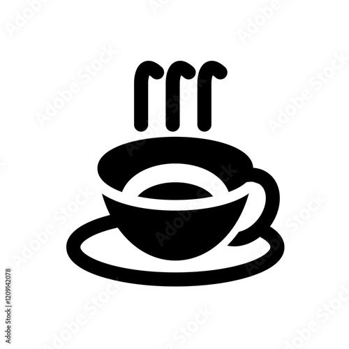 solid Hot coffee cup icon, with steam rising, representing a warm and inviting beverage.