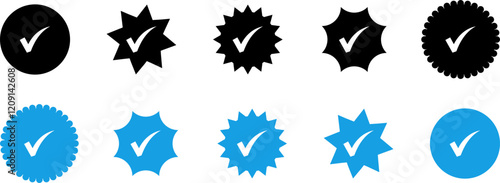Checkmark sign. Verified symbol. Approval done element collection. Stock vector