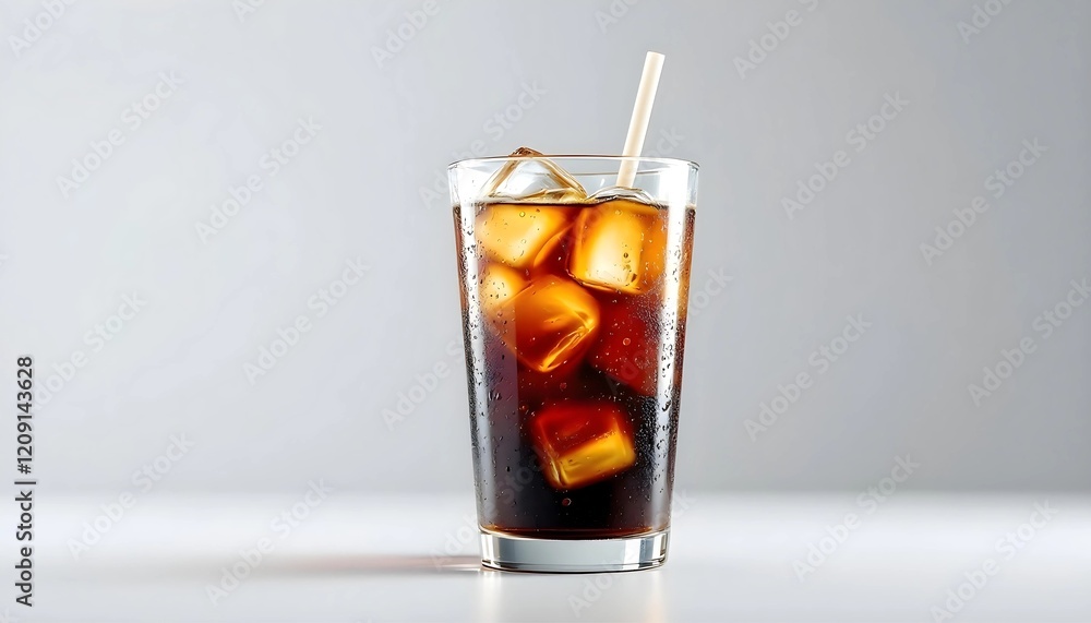 Refreshing Iced Drink in a Glass with Straw Refreshing Iced Drink in a Glass with Straw