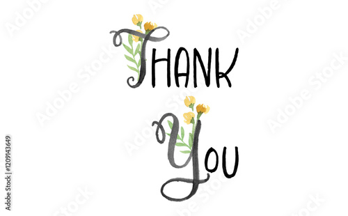 手書き風の筆記体で書いたThank you（ありがとう）の文字（カリグラフィー）

