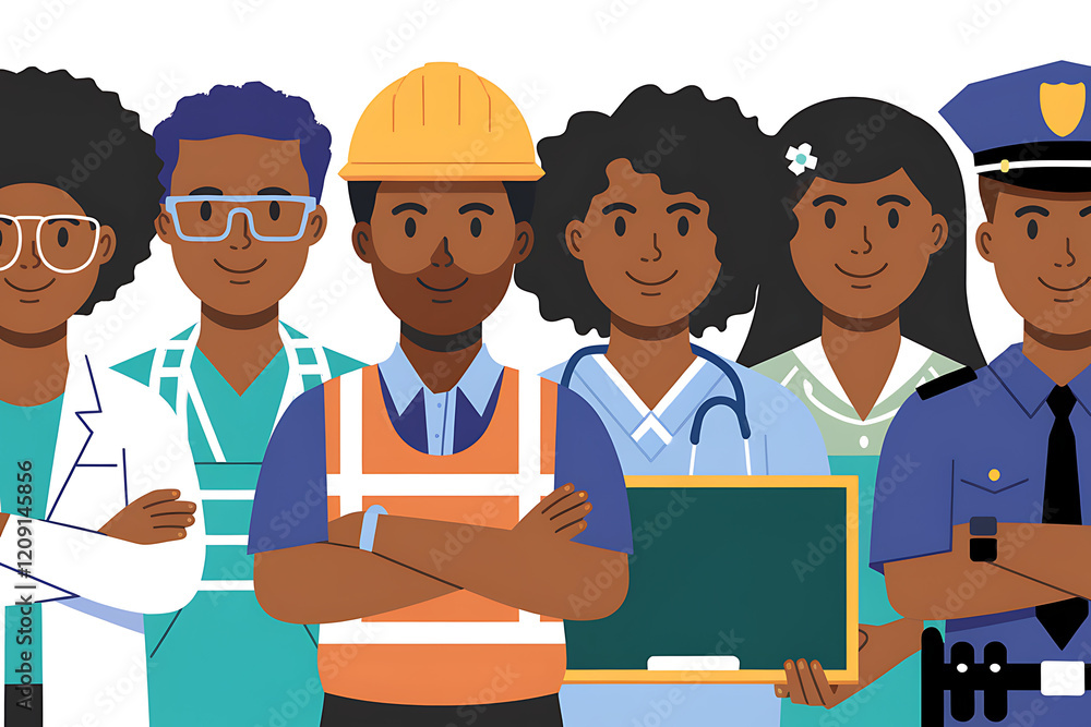 Group of people are standing in a line, with one of them holding a blackboard Group of people are standing in a line, with one of them holding a blackboard