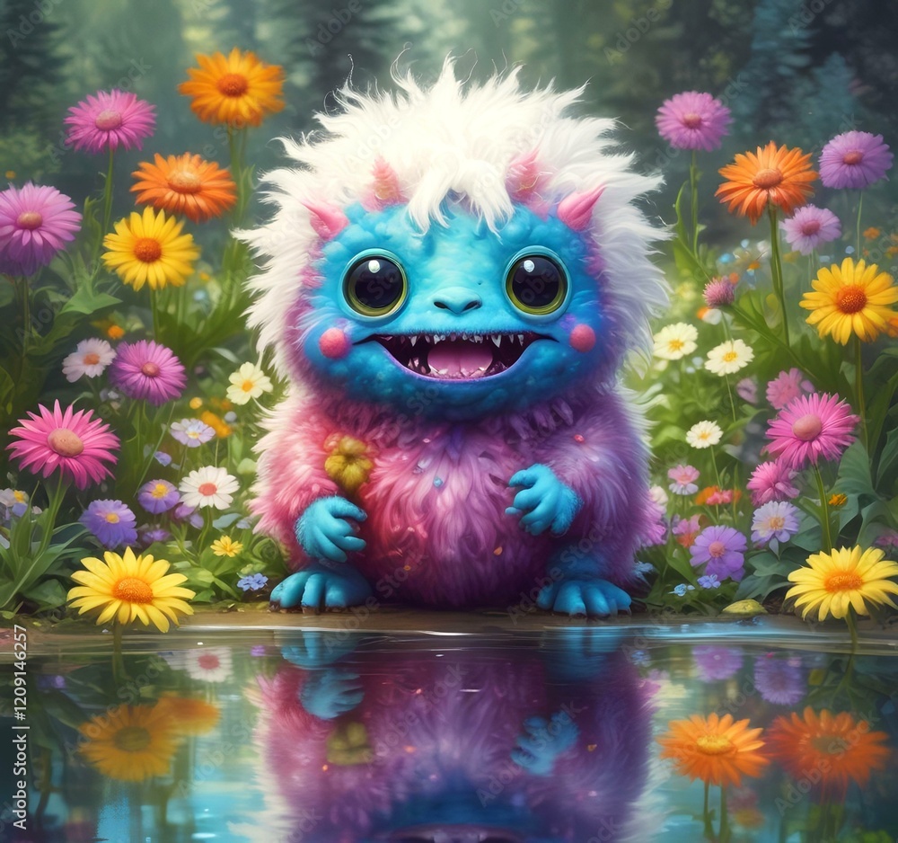 Fototapeta premium Illustration of fluffy and cute small monster.