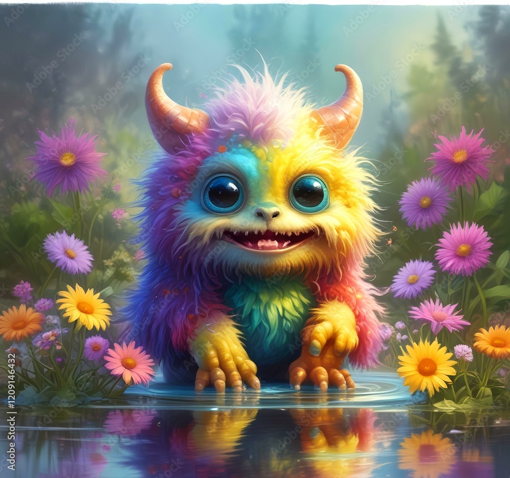 Naklejka premium Illustration of fluffy and cute small monster.