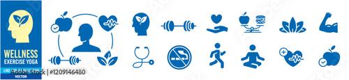 Healthy Lifestyle icon. Balanced Diet, Active Lifestyle, Fitness Routine, Nutrient Rich Diet and Healthy Food