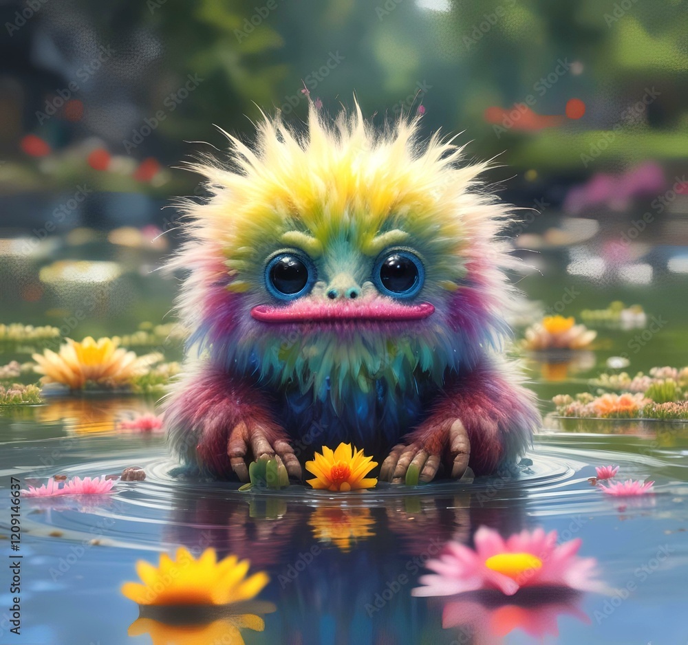 Fototapeta premium Illustration of fluffy and cute small monster.
