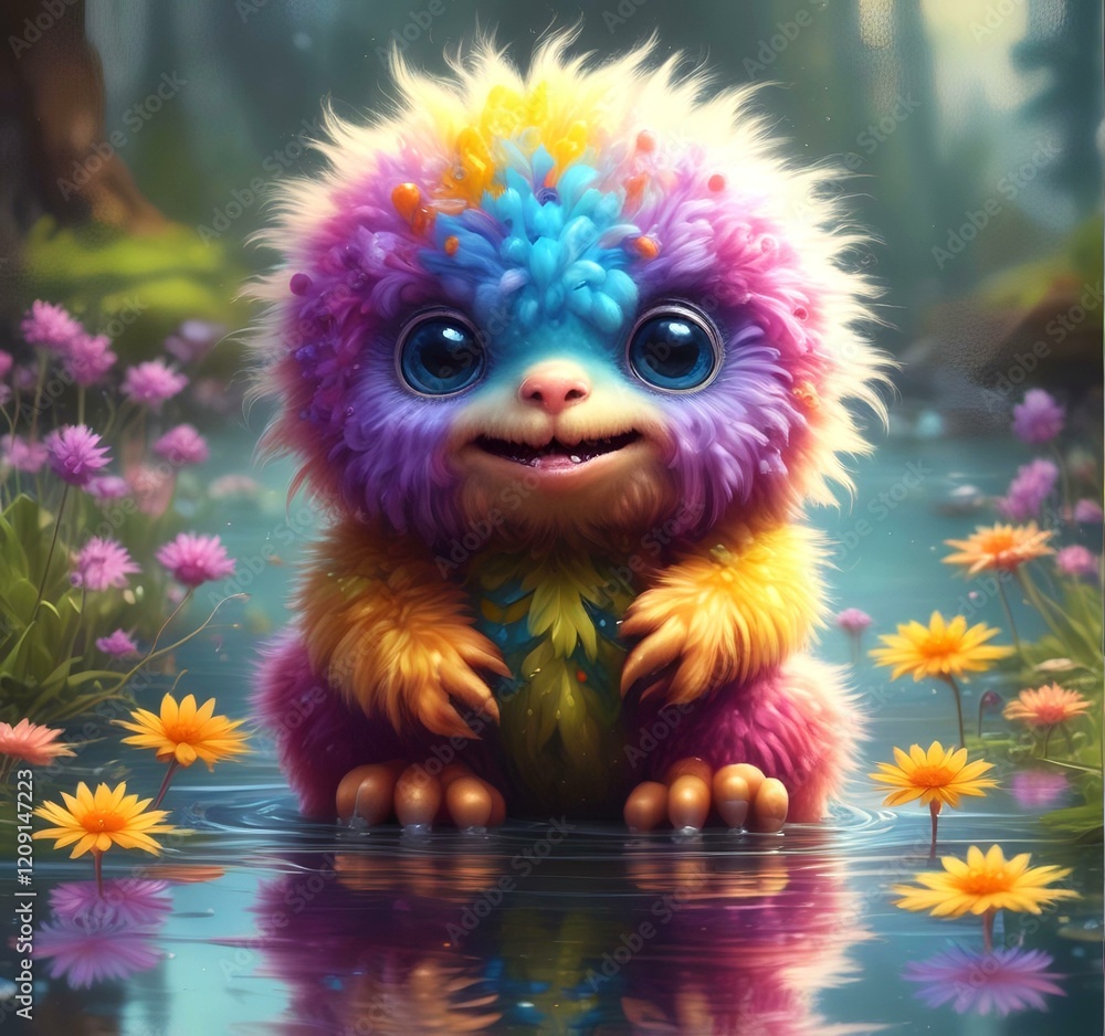 Naklejka premium Illustration of fluffy and cute small monster.