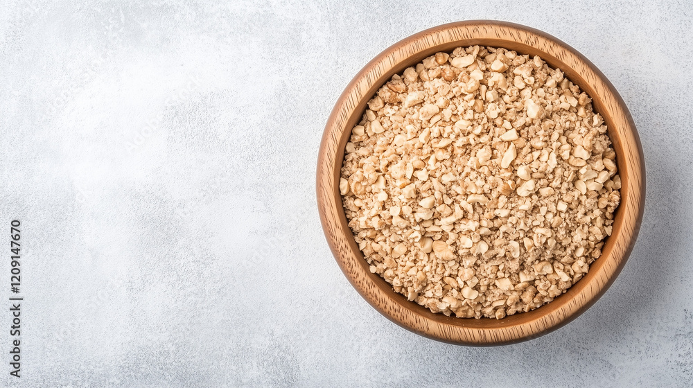 Soy Protein: A close-up view of a bowl of soy protein flakes, offering a high-protein, plant-based alternative to traditional meat. Soy Protein: A close-up view of a bowl of soy protein flakes, offering a high-protein, plant-based alternative to traditional meat.