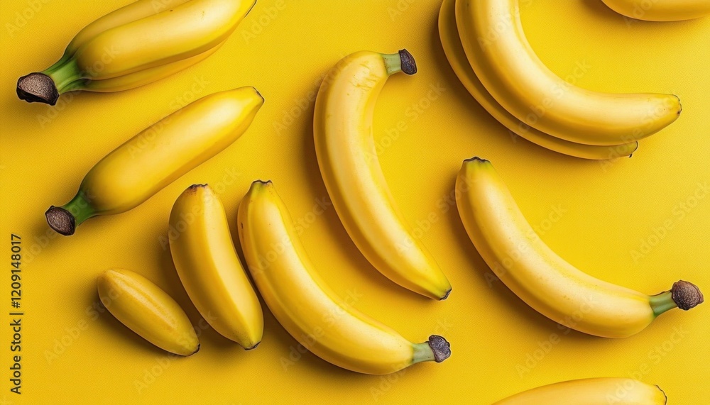 Vibrant Bananas on Yellow Background Modern Minimalist Composition Vibrant Bananas on Yellow Background Modern Minimalist Composition