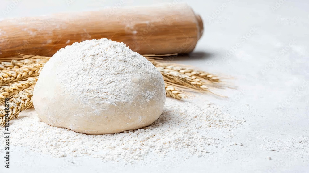 Dough ball, flour, wheat, rolling pin, baking, kitchen Dough ball, flour, wheat, rolling pin, baking, kitchen
