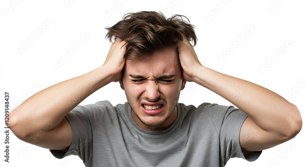 Fototapeta premium man with headache on transparent white background, clipping path