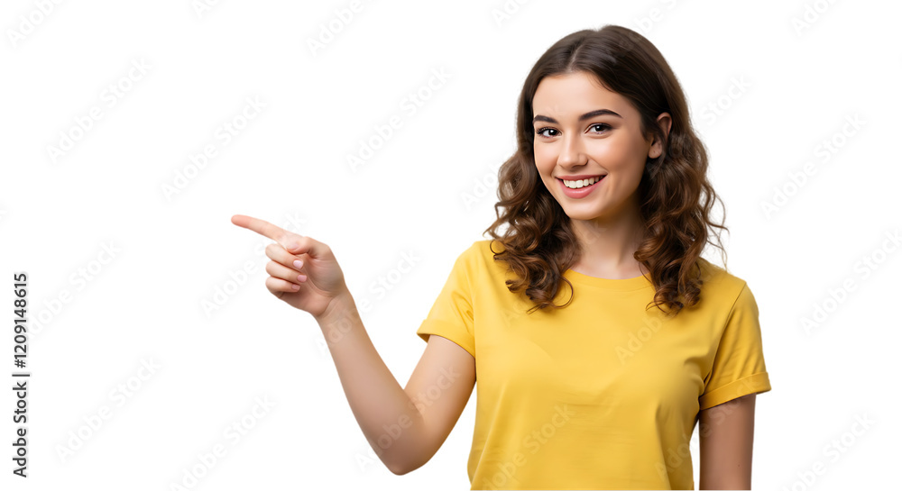 woman pointing at something on transparent white background, clipping path woman pointing at something on transparent white background, clipping path