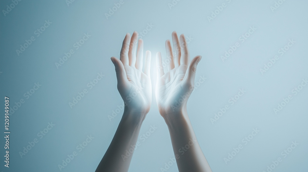 Hands Holding Light: A pair of hands cupped together, gently cradling a soft, ethereal glow. The image evokes feelings of hope, protection, and spiritual connection. Hands Holding Light: A pair of hands cupped together, gently cradling a soft, ethereal glow. The image evokes feelings of hope, protection, and spiritual connection.