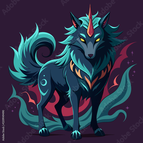 Enchanted Unicorn Wolf Illustration