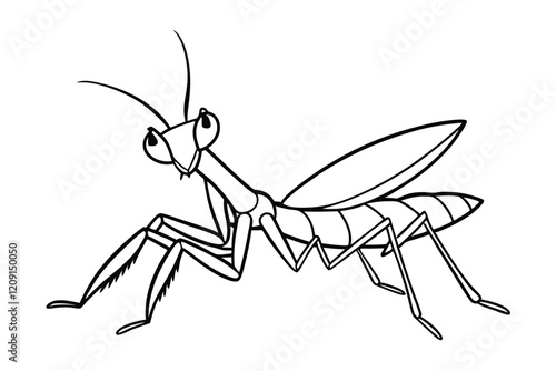 Praying Mantis line art vector illustration.eps