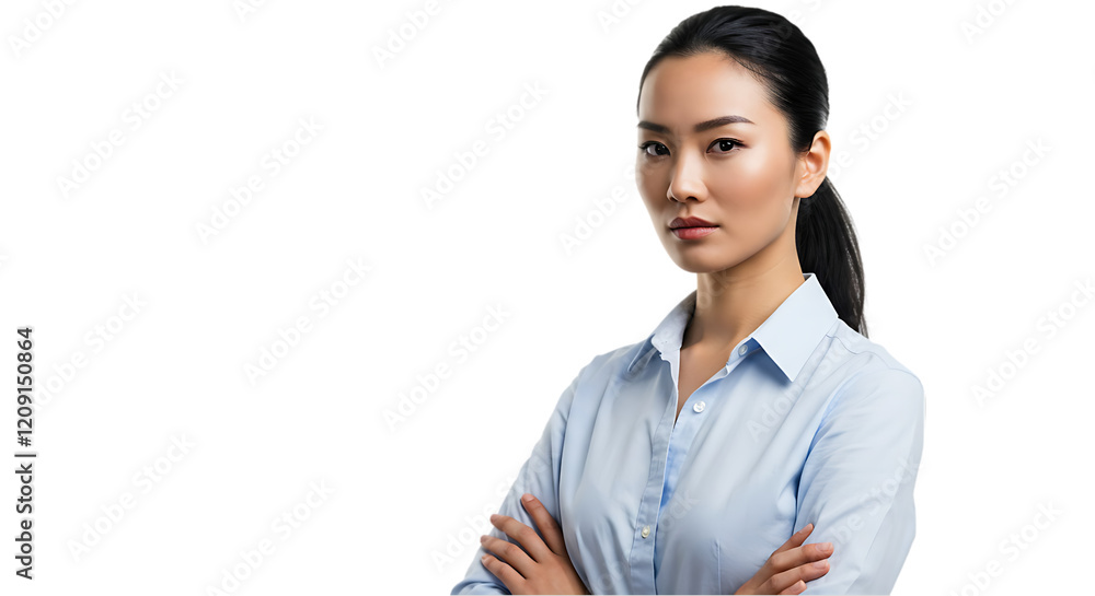 Confident Businesswoman with Crossed Arms on transparent white background, clipping path Confident Businesswoman with Crossed Arms on transparent white background, clipping path