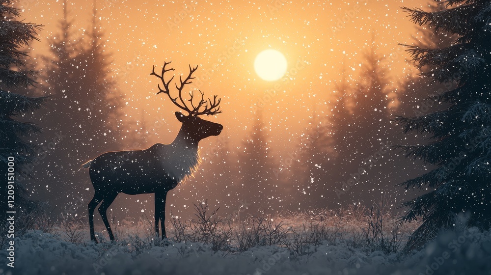 Majestic deer in snowfall at sunrise nature scene winter environment serene viewpoint for wildlife photography Majestic deer in snowfall at sunrise nature scene winter environment serene viewpoint for wildlife photography