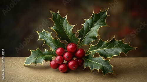 Festive holly arrangement with berries holiday decor botanical close-up cozy atmosphere seasonal theme photo